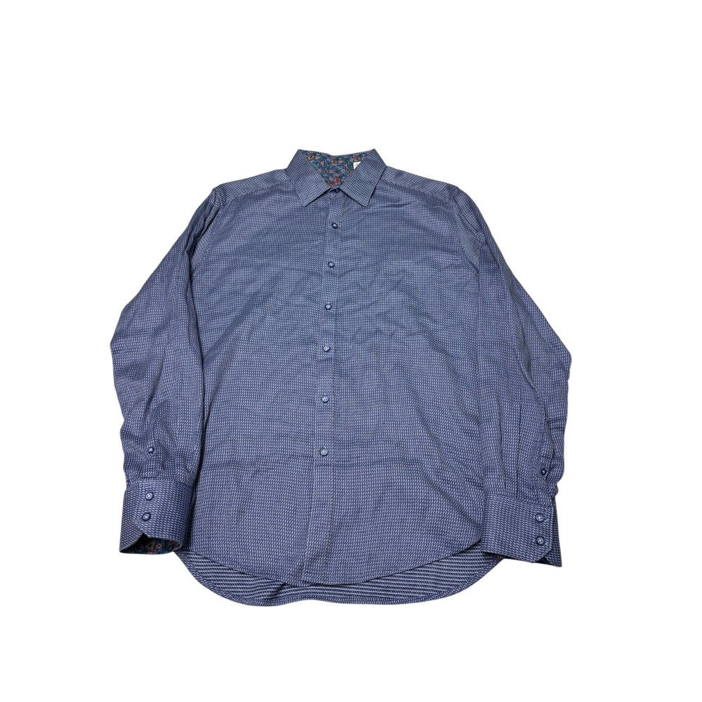 Robert Graham Mens Classic Fit Blue Textured Paisley Trim Button Down Shirt M
